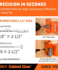 4 Pack Cabinet Clamps Set With 8510 Cabinet Claw For Face Frame Cabinet Installations, showing drill bit and screw sizes.