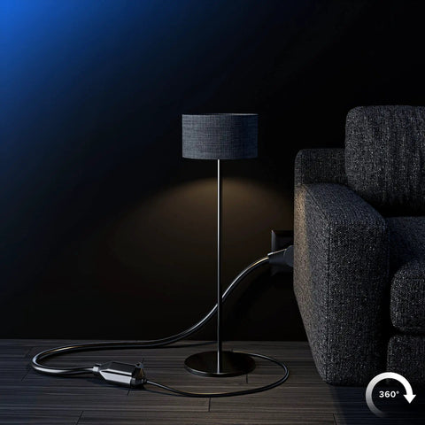 One Foot 360 Degree Rotating Flat Plug Extension Cord With 3 Prong Grounded 16 AWG Power Cable Black UL Certified No Fuss Space Saving Angled Outlet Access Behind Furniture And In Tight Spots