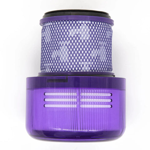 Two Pack Vacuum Filter Replacements For Dyson V11 Outsize Series That Keep Your Power Suction Strong Easy Install And Your Home Cleaning On Point Like New Compared To 97042201 showing a single purple and mesh filter.