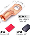 Tough As Nails 1/0 Awg 3/8 Inch Copper Wire Lugs Heavy Duty Battery Terminal Connectors Crimp Cable Ends With Sealed Heat Shrink Tubing For Custom Car And Boat Builds, copper lug with dimensions.