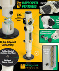 Built Tough Adjustable Trolling Motor Stabilizer Bracket With Vertical Adjustment And Shock Absorption showing rubber grip, coil spring, and stainless steel base.