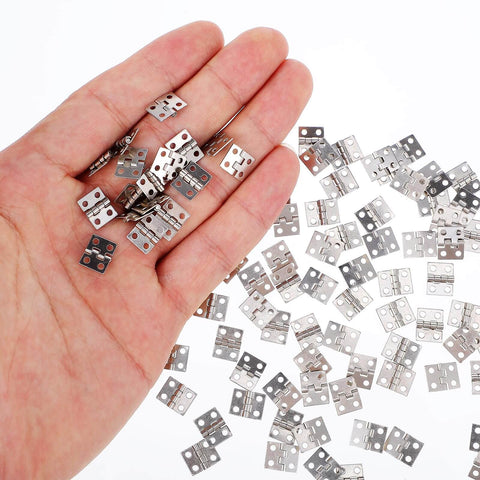 Hand holding 100 Pack Mini Hinges For Crafts Three Tenths By Four Tenths Inch Tiny Metal Hinge 180 Degree For DIY Enthusiast
