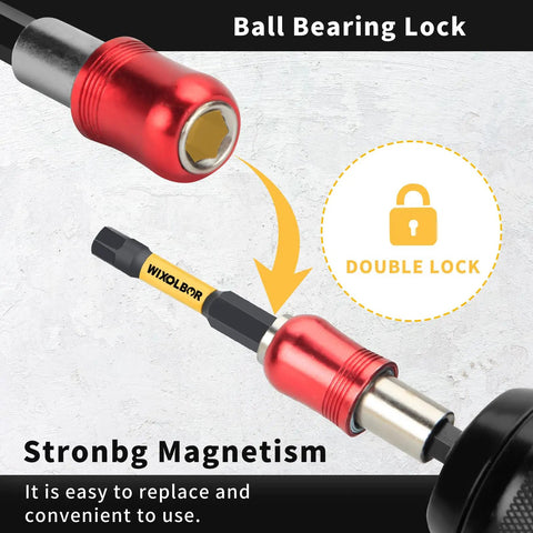 Close-up of ball bearing lock on Pro Grade 23-Piece 2-Inch Allen Wrench And Drill Bit Set With Magnetic One Quarter Inch Hex Bits.