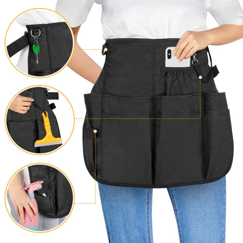 Pro Grade Cleaning Apron With 9 Pockets And Adjustable Waist Belt For House And Hotel Jobs Durable Black Caddy Apron
