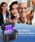 Collage of diverse individuals with 48KHz Ultrasonic Jewelry Cleaner Pro Grade Deep Cleaning Machine with LED display in foreground