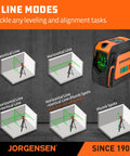 Laser Level With Tripod And Two Plumb Dots For Pro Grade Precise Floor To Ceiling Alignment 100 Foot Cross Line Laser With Five Laser Line Modes Including Vertical Horizontal Cross Top And Bottom Points showing 5 modes
