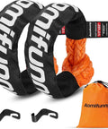 Soft Shackle Recovery Rope 2 Pack 1/2in x 22in Orange, 56,000 Lbs Breaking Strength, Synthetic UHMWPE Rope with black sleeve and bag