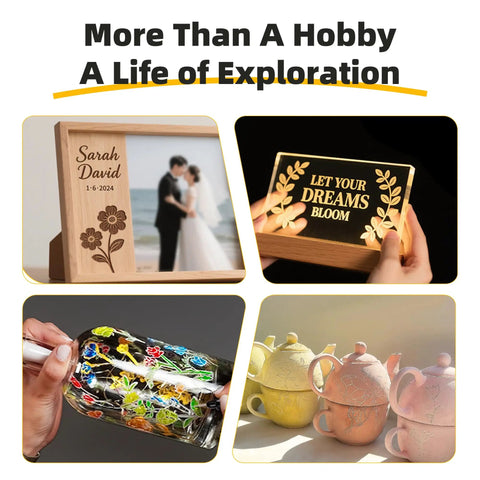 Get Your Creative Gears Turning With This Badass 6-Speed Rotary Engraving Pen Featuring 41 Premium Bits And UsbC Rechargeable Power For Smooth Wood Carving, including engraved wooden frame, glass, bottle art, and teapots.