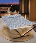 Outdoor Two Person Hammock With Solar Powered Lights And 12 Ft Stand Included Double Hammock In Light Gray For Backyard Or Camp
