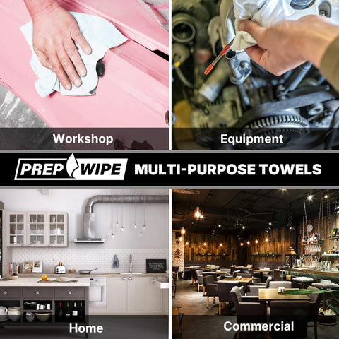 Prep Wipe White Lint Free Cleaning Towels 300 Sheets used in workshop, equipment, home, and commercial settings