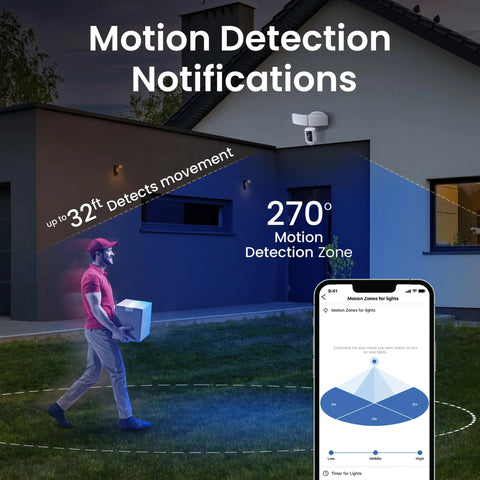 Super Bright Outdoor WiFi Floodlight Security Camera With 5000 Lumens 1080p HD Motion Alerts, motion detection in action, app screen