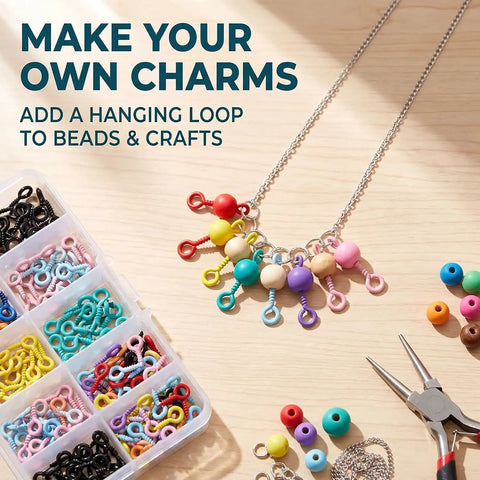 Grab These Dope Colorful Screw Eye Pins For Your Next DIY Jewelry Crafter Featuring Solid Metal Build And Rust Proof Coating In Mixed 1Mm 4Mm And 8Mm Dimensions Ideal For Handmade Accessories And Creative Sewing Projects, colorful screw eye pins and beads.