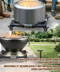 Built Tough Heavy Duty Steel Fire Pit Stand With Adjustable Height From 16 To 26 3/8 Inches Rolling Wheels For Easy Mobility