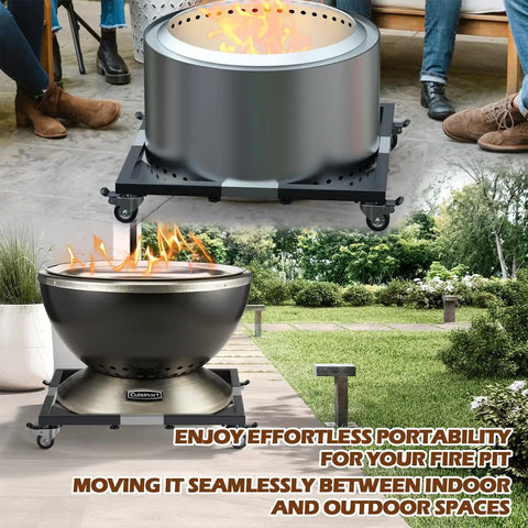 Built Tough Heavy Duty Steel Fire Pit Stand With Adjustable Height From 16 To 26 3/8 Inches Rolling Wheels For Easy Mobility