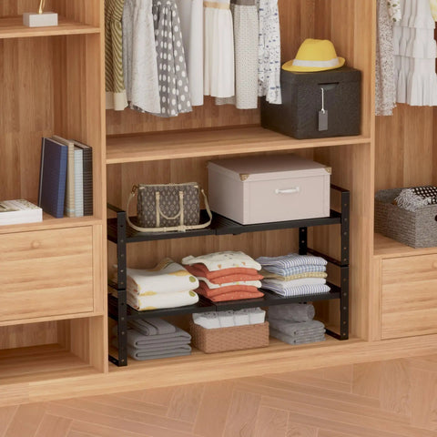 Expandable Shoe Rack Closet Organizer With Heavy Duty Metal Framework And Adjustable Stackable Shelves for cabinet