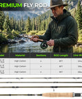 Man using the Complete Fly Fishing Gear Kit With Four Piece Rod And Pre Spool Reel Includes Twelve Flies Leader Nippers Forceps Zinger Carrying Case And An Extra Tip For A Ready To Fish Setup by a scenic river.