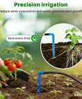Solar Powered Drip Irrigation System With Digital Programmable Watering Kit, irrigating plants in a garden setting