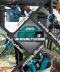 Collage illustrating Six Slot Battery Holder For 18V And Fourteen Point Four Volt with tool applications in various work environments.