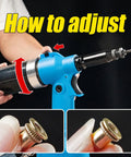 Hifeson Heavy Duty Air Hydraulic Rivet Nut Tool With Pneumatic Automatic Riveter Gun showing adjustment steps and threaded insert.