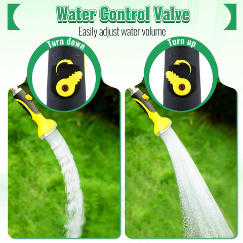 Fan Spray Nozzle For Garden Hose With Flow Control And Ergonomic Insulated Grip Built Tough Heavy Duty Hose Head Sprayer Full Flow Irrigation For Efficient Plant Watering Wand Durable Steel Construction Yellow Two Pack showing water control valve feature