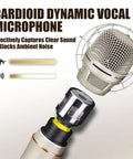 Rugged Dynamic Vocal Microphone For Singing And Live Performance Cardioid Studio Mic with close-up of microphone components.