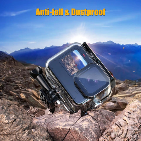 Waterproof Housing For GoPro Hero 13 12 11 10 9 Black Ultra Rugged IP68 Case on rocky terrain, high light transmittance