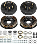 Trailer electric brake drum kit: pair of 12x2 drums, two brake shoe assemblies and mounting hardware