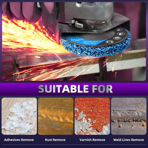 10 Pack Strip Discs 4 Inch Stripping Wheel For Angle Grinder Rust Busting, sparks flying from metal surface