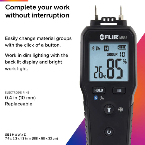 Pin Moisture Meter With Bluetooth For Instant Data Sharing Via Mobile App, rugged pin probe, waterproof body display
