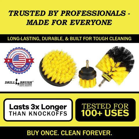 Power Scrub Drill Brush Attachment Set For Bathroom Tile Grout Cleaning, 3 nylon brush sizes with 1/4 in quick-change shaft