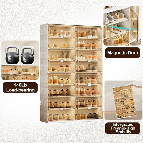 40 Pair Shoe Storage Cabinet With 2 Rows And 10 Tiers No Tools Needed In 3 Easy Steps Clear Magnetic Door Shoe Rack