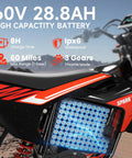 X1 Spark Electric Dirt Bike 60V 28.8Ah Battery 4500W Peak Motor Delivers 50 MPH For Mountain Off Road Adventures detail shot