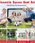Family playing with 2 Pack 4x3 Ft Kids Soccer Goals For Backyard Practice Sesh Foldable Portable Soccer Nets, ball, and cones