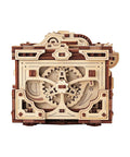 Enigma Chest 3D Wooden Puzzle Box For Adults To Build Natural Wood Escape Room Challenge With 504 Pieces No Glue Required Codes And Secret Locks Stress Relief Brain Teaser, front view