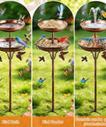 2 In 1 Outdoor Bird Bath And Feeder, 42 inch tall free-standing metal bird feeder bowls for garden lawn decor in antique bronze