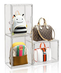 Clear Acrylic Handbag Organizer Set, 3 Pack Stackable Display Boxes With Magnetic Door For Purses Wallets And Collectibles