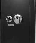 Front view of black Biometric Fingerprint Steel Wall Safe With Adjustable Shelves For Home Office And Business Use DOJ Certified