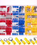 Versatile 250 Piece Insulated Wire Connectors Assorted Crimp Terminal Kit with color-coded connectors in plastic case
