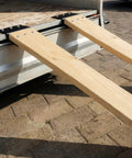Beefed Up Heavy Duty Steel Ramp Top Kit for 2x8 inch boards attached to vehicle, loading surface in view