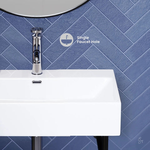 Claire 24 Inch Ceramic Console Sink In Glossy White Basin With Scratch-Resistant Non-Porous Ceramic Surface, Pre-Drilled Faucet Hole