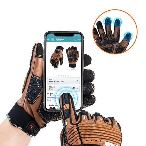 Cow Leather Work Gloves With Impact Protection For Auto, Construction, DIY And More, Water Resistant, Size XL Brown, touchscreen use