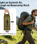 Man hiking with a backpack, carrying a packed Waterproof 10x10.5 Ft Tarp Shelter For Camping And Backpacking Ripstop 210T Canopy