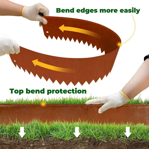 Pre Rusted Steel Garden Edging 40 Inch Long 8 Inch Deep 180 Degree Top Bend Protective Border Pack Of 6 installation