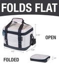 Collapsible Soft Cooler Tote Bag Insulated 6-Can Leakproof Lunch Box With Bottle Opener And Shoulder Strap in open and folded view