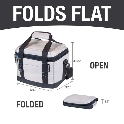 Collapsible Soft Cooler Tote Bag Insulated 6-Can Leakproof Lunch Box With Bottle Opener And Shoulder Strap in open and folded view