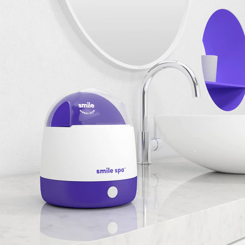 Ultra Deep Clean Ultrasonic And UV Dental Appliance Cleaner For Aligners, Retainers, Dentures, Mouthguards, Toothbrush Heads And More With Dual Cleaning Tech For A Fresh, Odor Free Smile on countertop