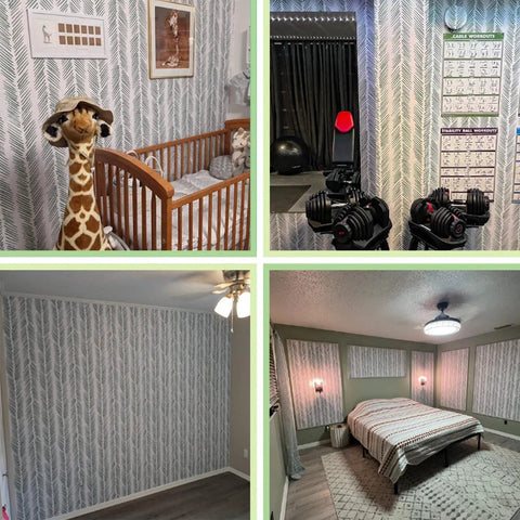 Green Stripe Peel And Stick Wallpaper Self Adhesive Removable Contact Paper For Shelves Drawers And Cabinets on walls in various rooms.