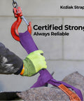 Endless Round Sling 2600 Lbs Vertical Rated 4 Ft Polyester Lifting Strap for Garage Hoist Rigging in use with crane hook