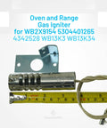 Replacement Oven Igniter Round Lead Thirteen And A Half Inch For GE XL44 Frigidaire Whirlpool 120V Two And A Half Amp To Three Amp Oven Component 5304401265 Replacement Part Fits Many Models, showing igniter with measuring tape.