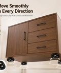 DaddyBee Heavy Duty Self Adhesive Casters 8 Pack Stick-On Swivel Wheels under a wooden cabinet for smooth movement.